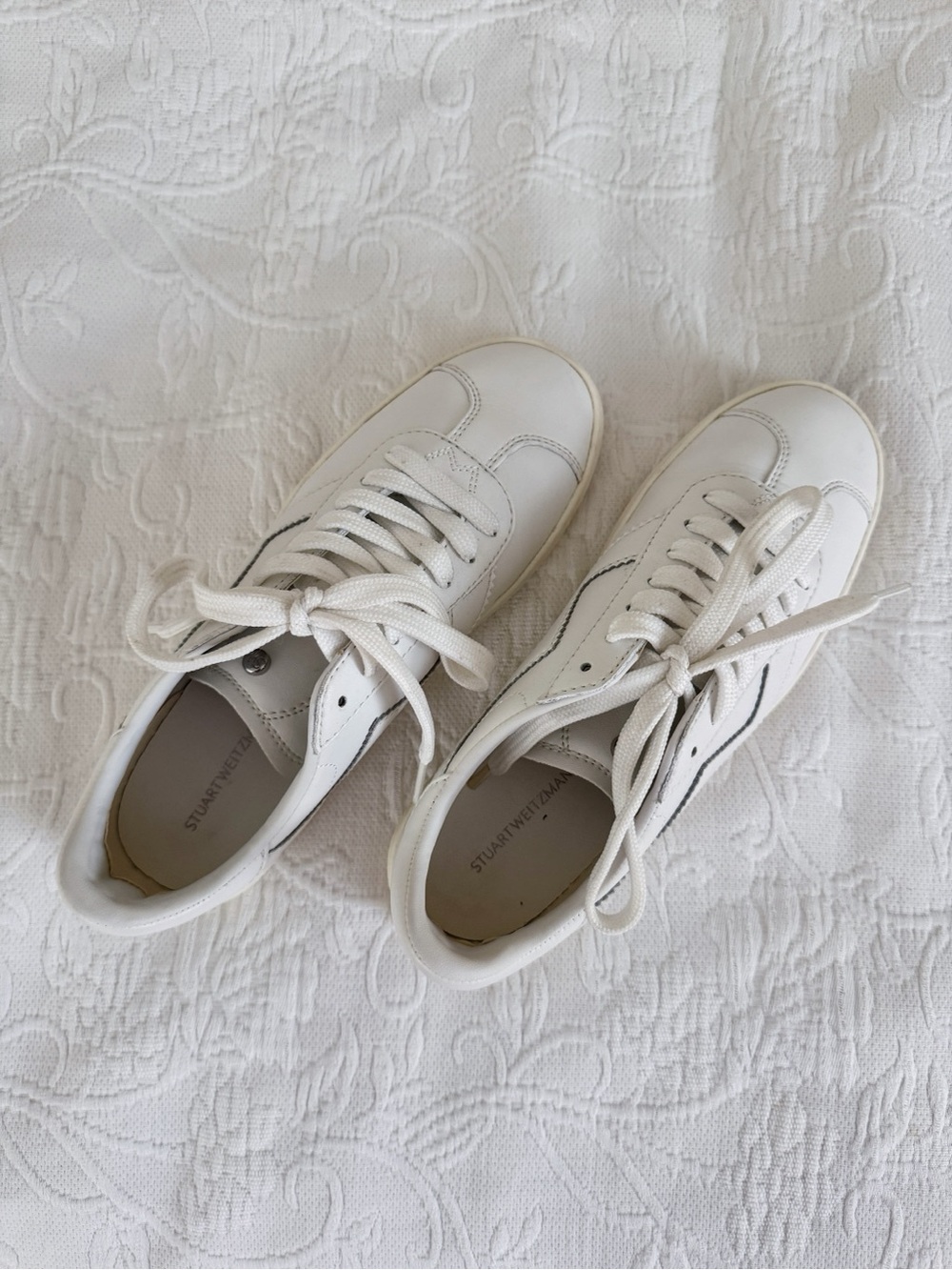 Stuart Weitzman White Leather Low-Top Sneakers